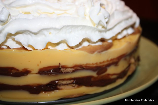 pastel de flan chocolate y galletas